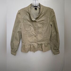 Ashley Judd Small Corduroy Beige Tan Blazer Jacket Button Peplum